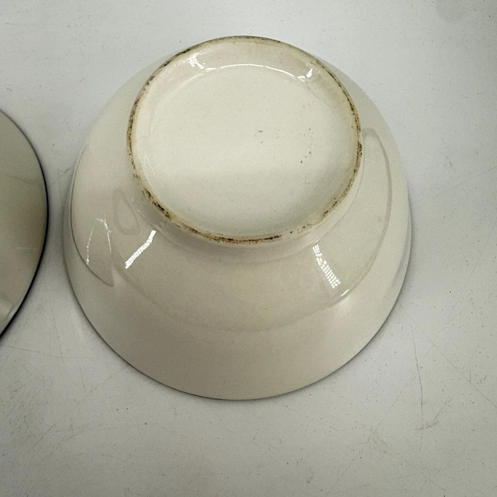 Cereal Bowls Set of 2 White Navy Blue Striped Nautical Coastal Style Tall Soup